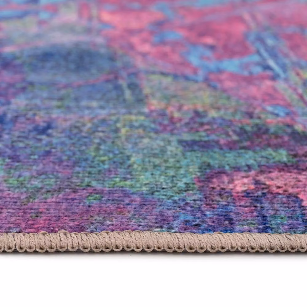 Kukoon Pink and Multicolour Abstract Washable Long Hallway Runner Rug, W/D/H: 60 x 240 cm – 3