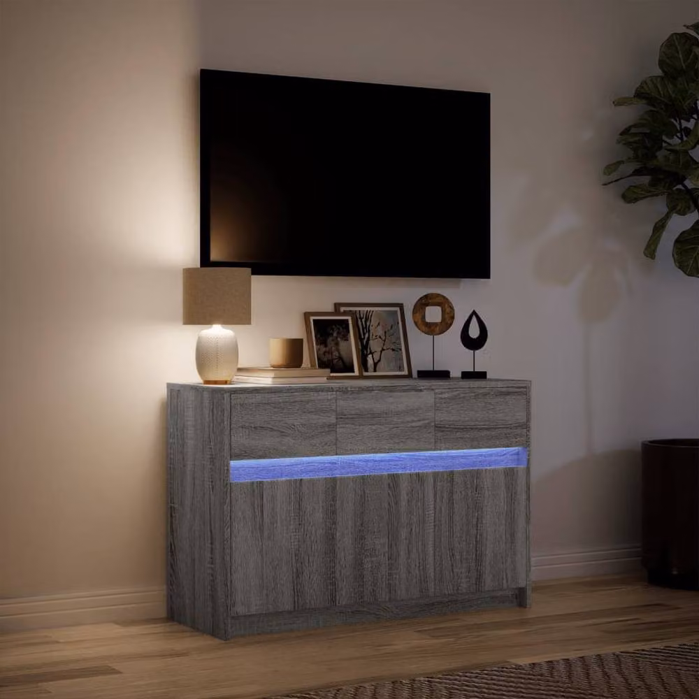 Berkfield Home Modern LED TV Cabinet in Grey Sonoma, W/D/H: 91 x 34 x 61 cm – 2