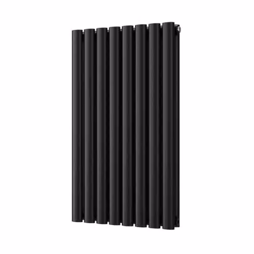 UK Radiators Omeara Black Elliptical Tube Horizontal Designer Radiator, H 80 cm x W 46.4 cm