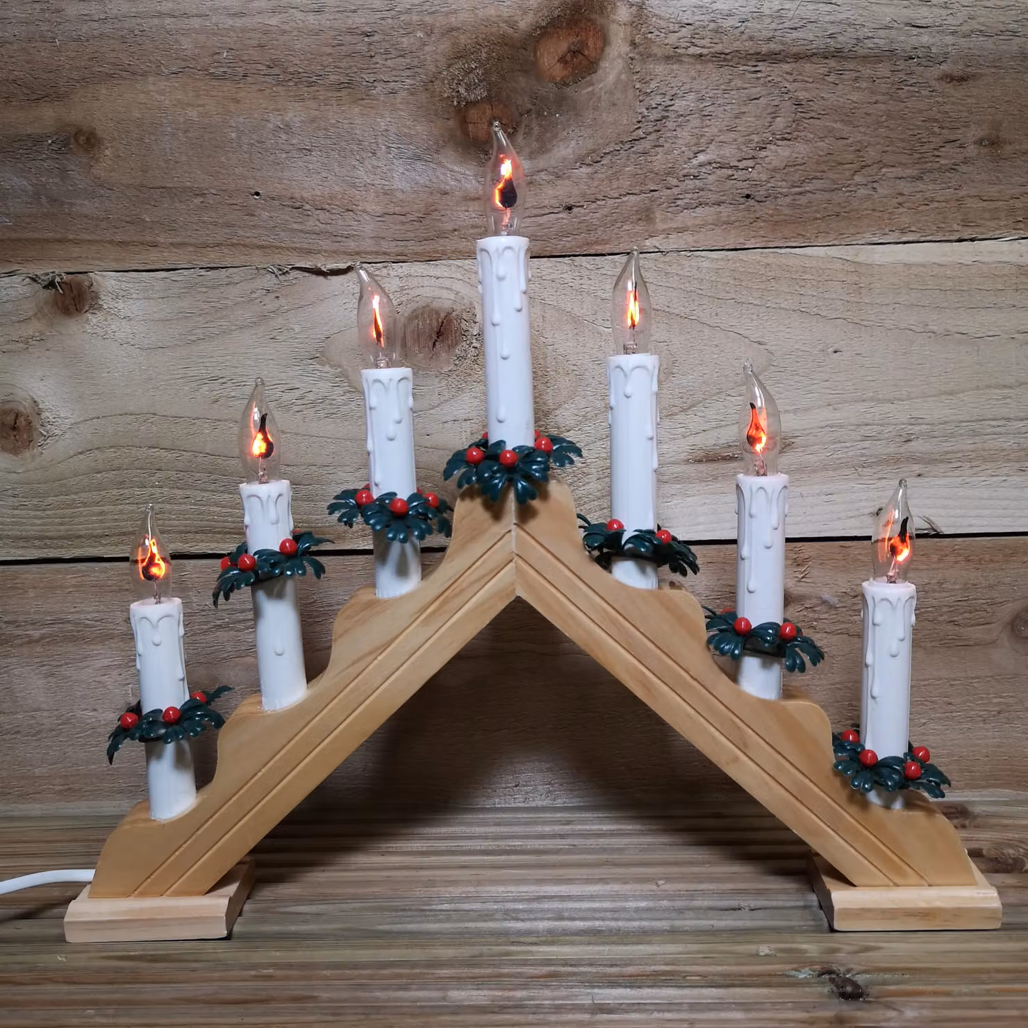 Samuel Alexander Premier Christmas Candlebridge with 7 Flickering Bulbs in Brown Light Wood Finish, Mains Operated, 40 cm – 2