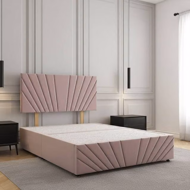 Regional Furnishings Luxury Velvet Upholstered Divan Bed with 24 inch Headboard and Footboard in Pink, Size: Single (W/D: 90 x 200 cm)