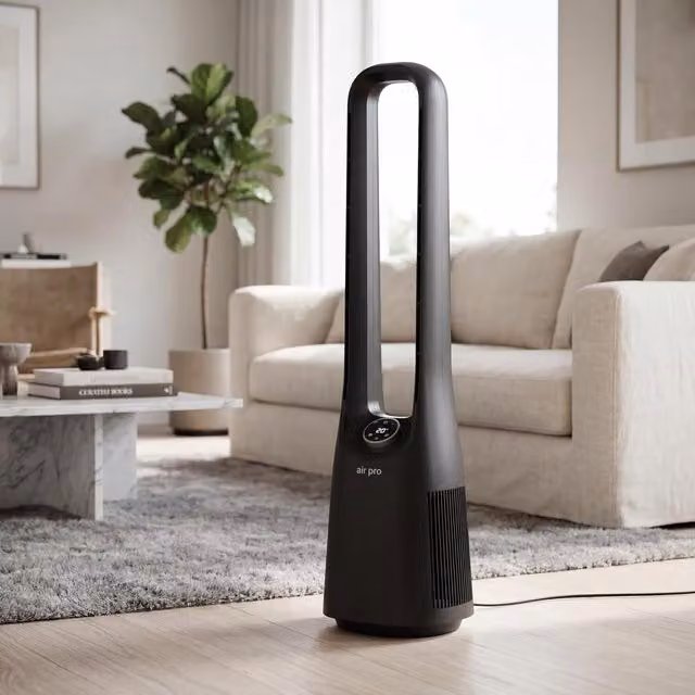 Air Pro Bladeless Tower Fan with Remote Control and Timer, Black