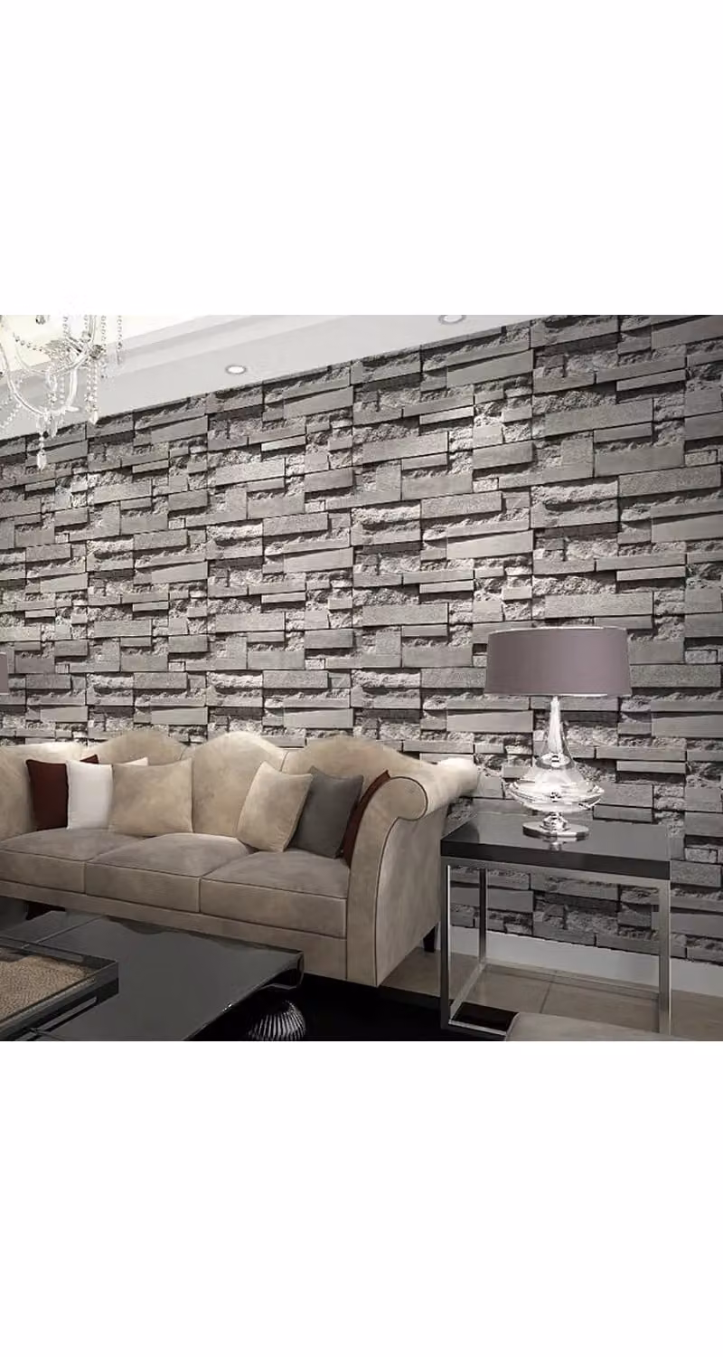 Living and Home 3D Rustic Stone Brick Geometric Non-Woven Wallpaper in Dark Grey, W/H: 53 cm x 9.5 m – 2