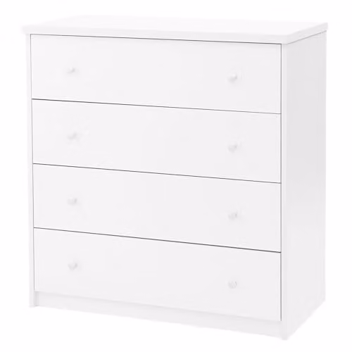 Core Products Freya 4-Drawer Chest, White Scandinavian Single Dresser with Silver Metal Hardware