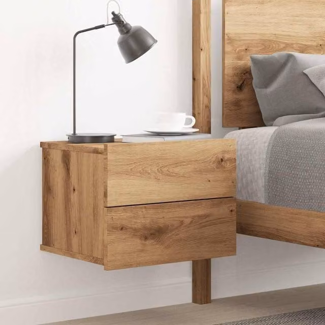 Berkfield Home Artisan Oak Wall-mounted Bedside Cabinet, Brown, W: 40 cm, D: 32 cm, H: 30 cm