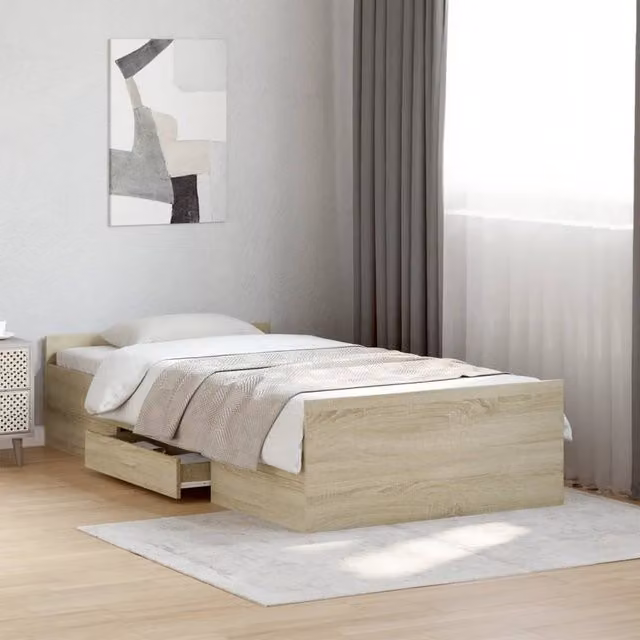 Berkfield Home Modern Bed Frame with Drawers in Sonoma Oak Brown, W/D/H: 90 x 200 cm