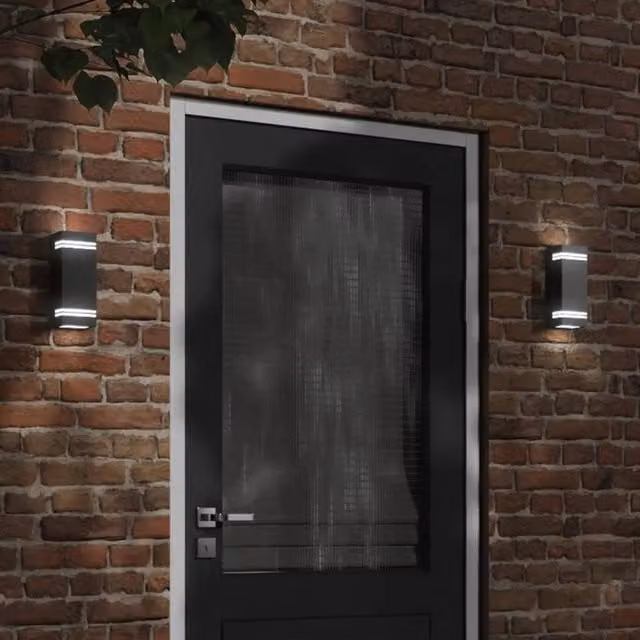 Berkfield Home Set of 2 Black Stainless Steel Modern Outdoor Wall Lights for Garden and Up/Down Lighting – 1
