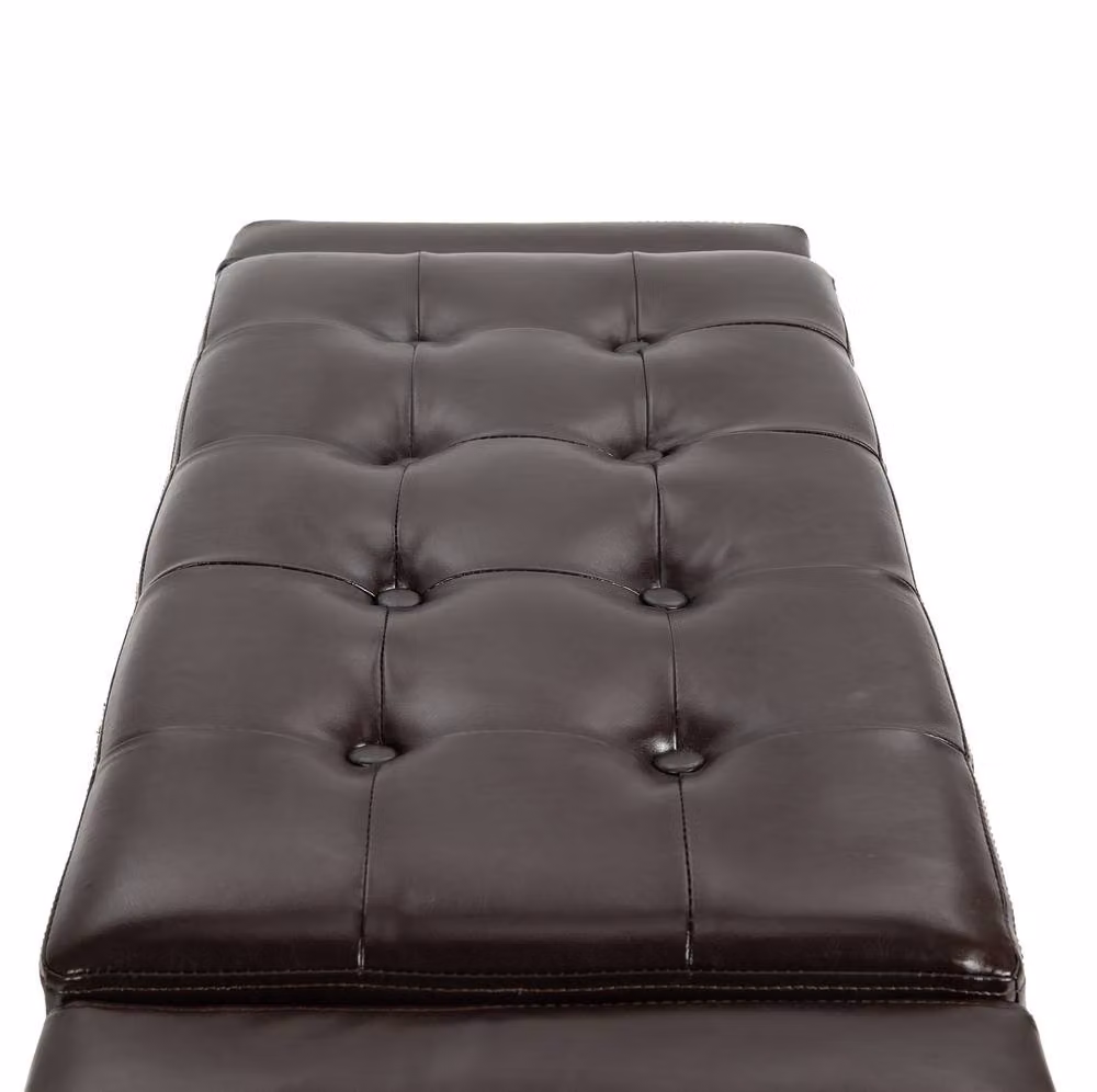 STILVORA Brown Faux Leather Storage Ottoman Bench with Lift-Up Lid – 4