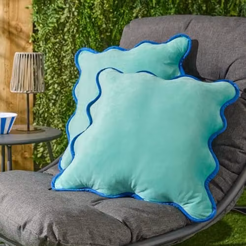 OHS Set of 2 Matte Velvet Scallop Edge Cushion Covers, Petrol Blue, W/D/H: 45 x 45 x 45 cm – 2