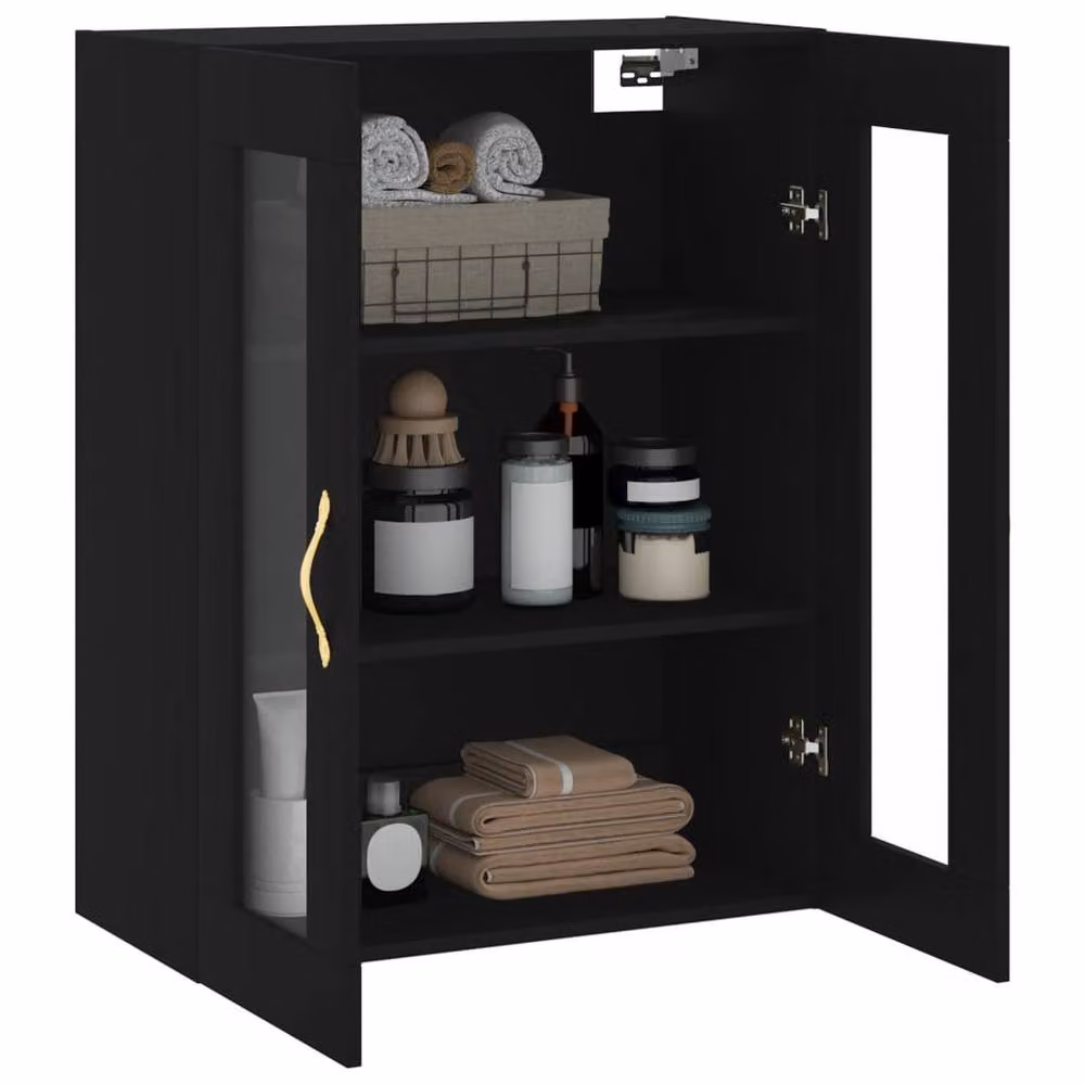 Berkfield Home Wall Mounted Cabinet in Black with Glass Doors, W/D/H: 69.5 x 34 x 90 cm – 5