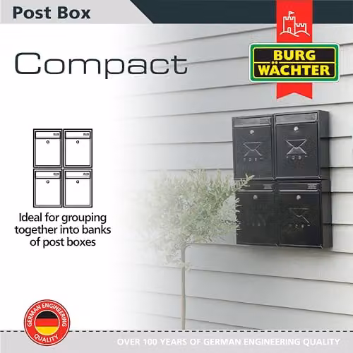 Burg-Wächter Black Compact Wall Mounted Steel Postbox W/D/H: 26 x 33 x 9 cm – 6