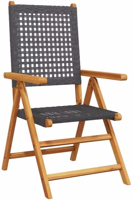 Berkfield Home 8-Piece Reclining Garden Chair Set in Black Poly Rattan and Oiled Acacia Wood – 1