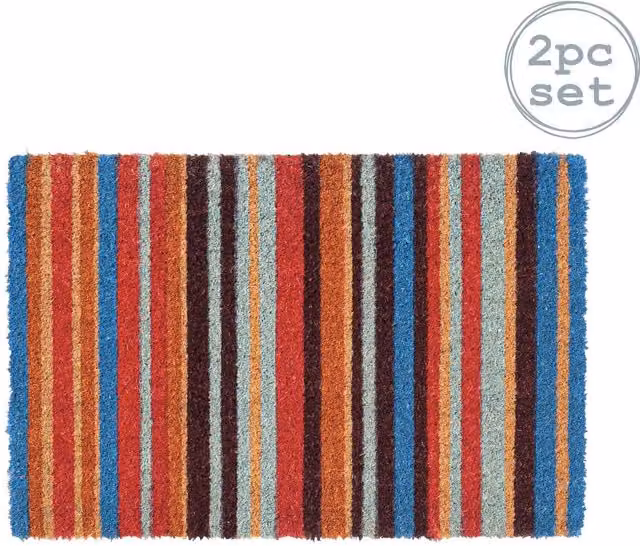 Nicola Spring Coir Door Mats, Pack of 2, Striped Multicolour, W: 60 cm, D: 40 cm