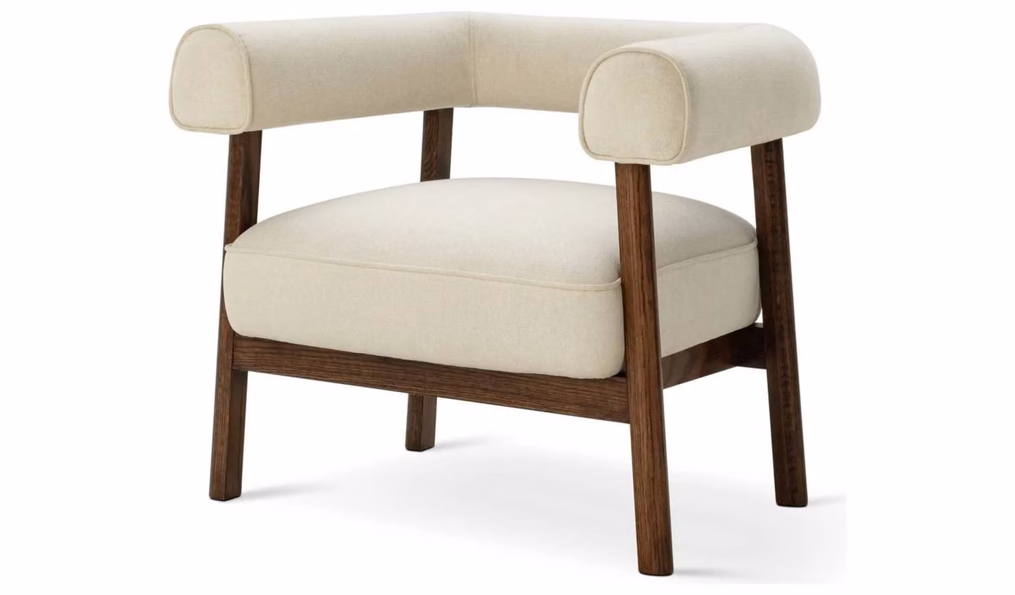 Elio Mid-Century Fabric Curved Tub Armchair in Beige with Oak Solid Wood Frame