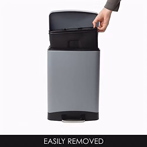 Calitek 12 Litre Pedal Waste Bin with Soft Close Lid and Removable Inner Bucket, Grey, W: 39 cm, D: 27 cm, H: 22 cm – 3