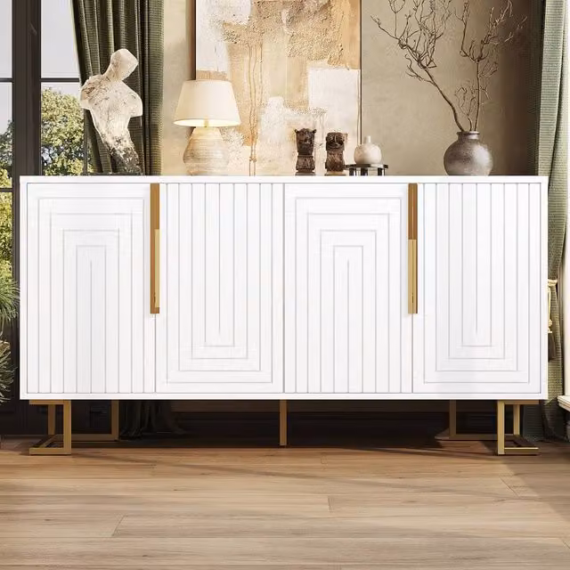 Matteo Modern Geometric White and Gold Sideboard