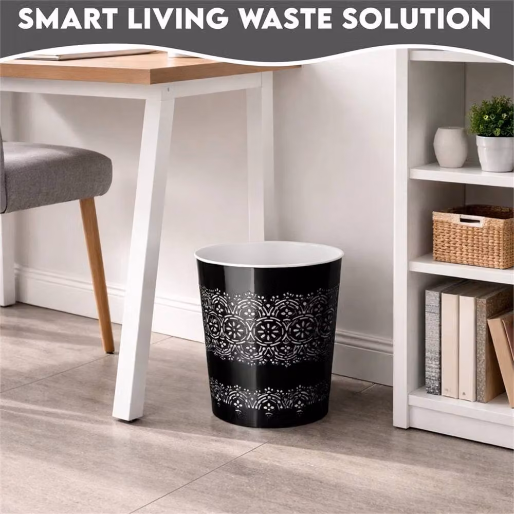 PAWNORA Black 9 Litre Plastic Waste Paper Bin for Home, Office or Kitchen – 5
