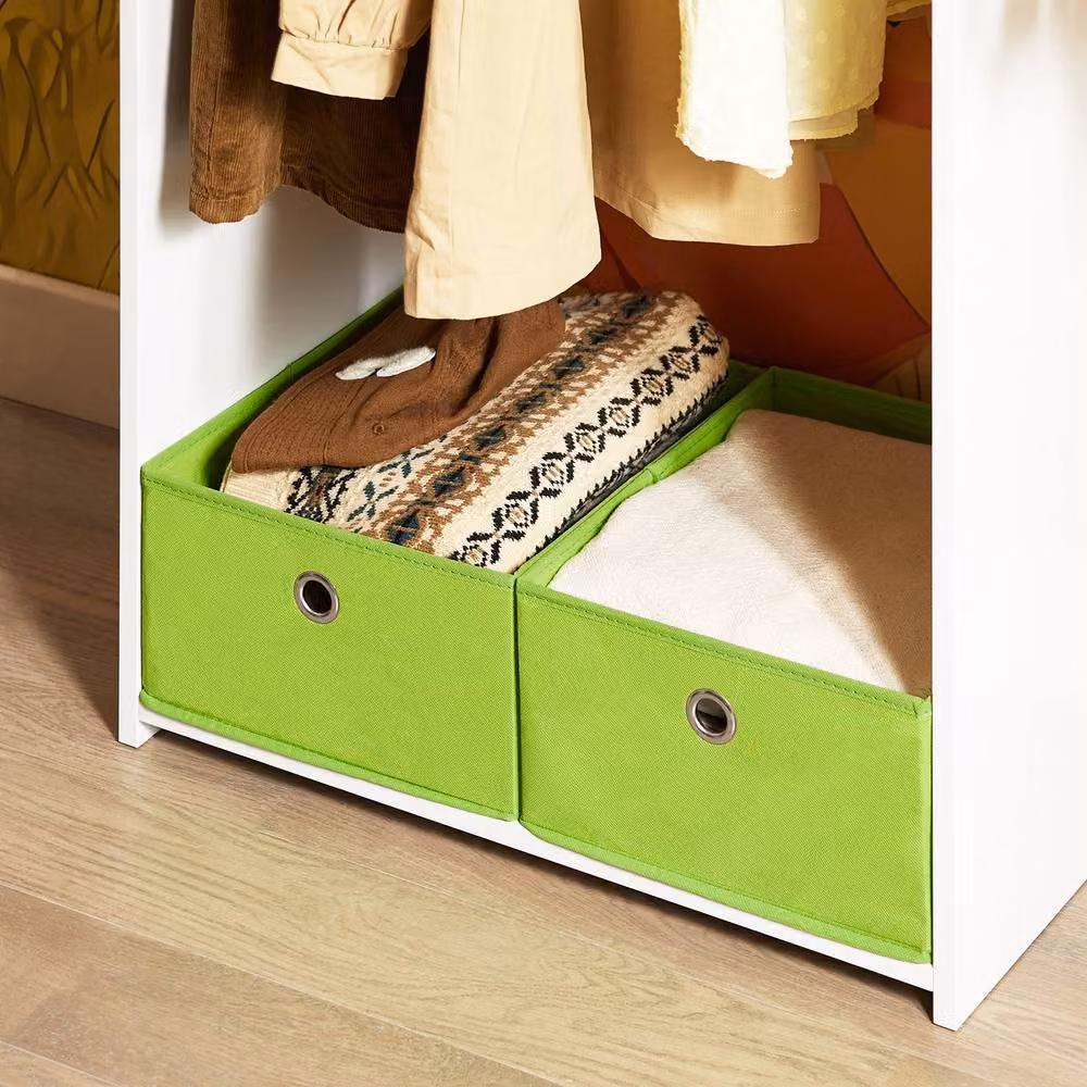 SoBuy Mobile Kids Wardrobe with Wooden Rail and Fabric Bins in White and Green, W/D/H: 60.0 x 110.0 x 40.0 cm – 3