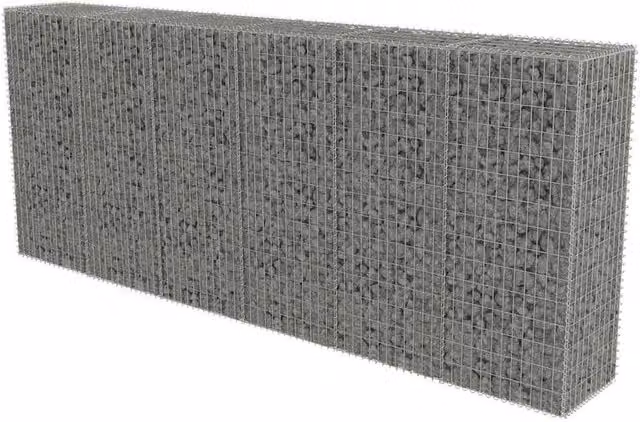 Berkfield Home Galvanised Steel Gabion Fence with Covers in Silver, W: 300 cm, D: 50 cm, H: 150 cm