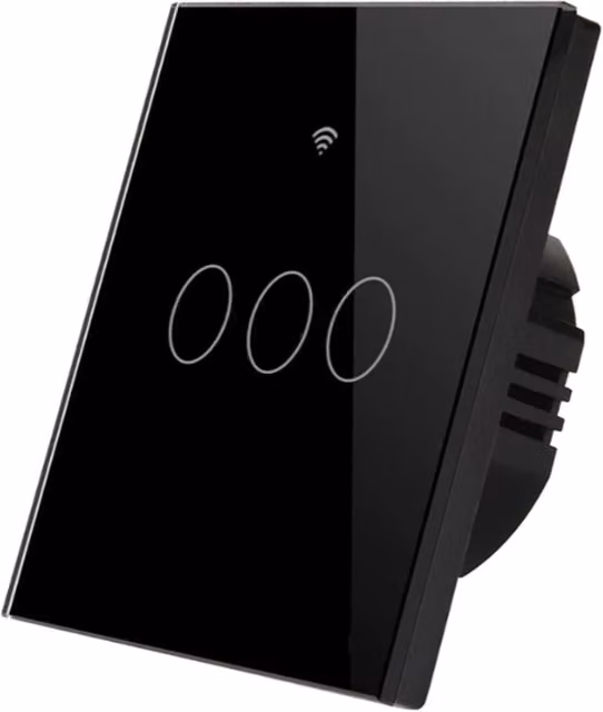 Ener-J 3 Gang Smart WiFi Touch Light Switch in Black Glass, No Neutral Required, Compatible with Amazon Alexa and Google Assistant