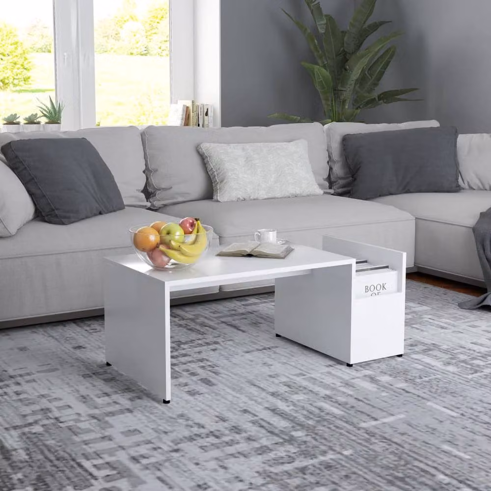 Berkfield Home White Geometric Coffee Table in Engineered Wood, W: 90 cm, D: 45 cm, H: 35 cm – 2