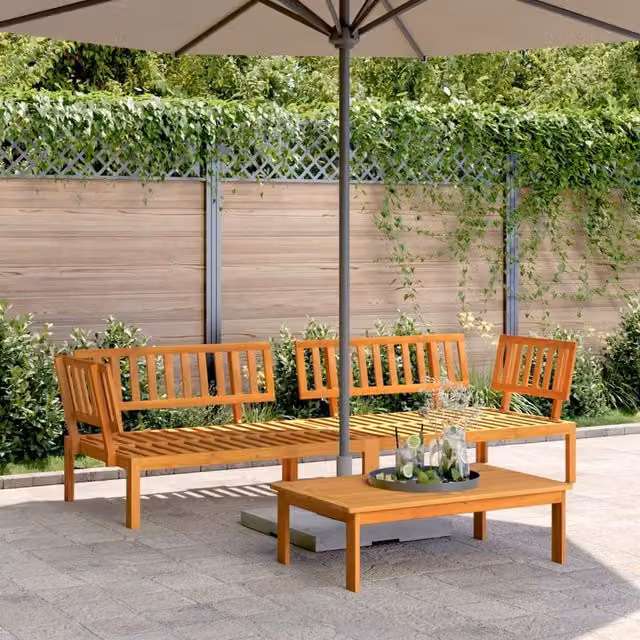 Berkfield Home Garden L-Shape Pallet Corner Sofa Set in Brown Solid Acacia Wood – 1