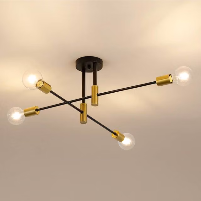 Goeco Vintage Industrial Ceiling Light, Black Metal Adjustable Chandelier with E27 Socket