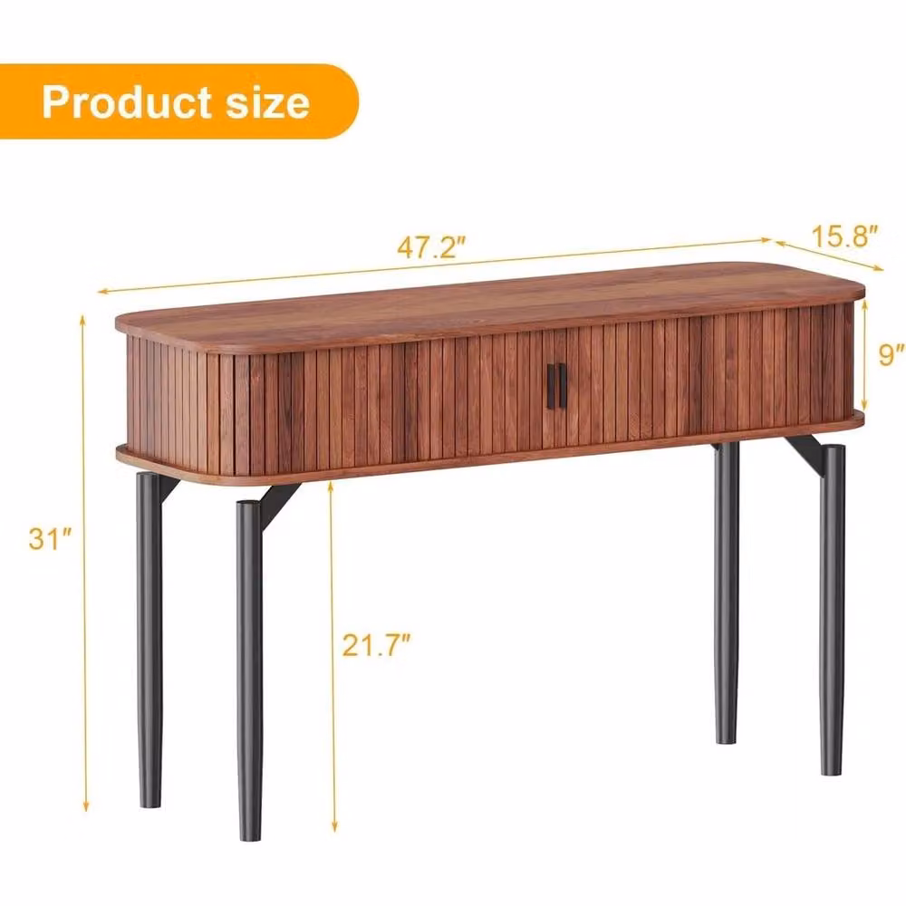 VOGREX Brown Wooden Console Table with Storage Sliding Door, W/D/H: 120 x 45 x 78.74 cm – 2