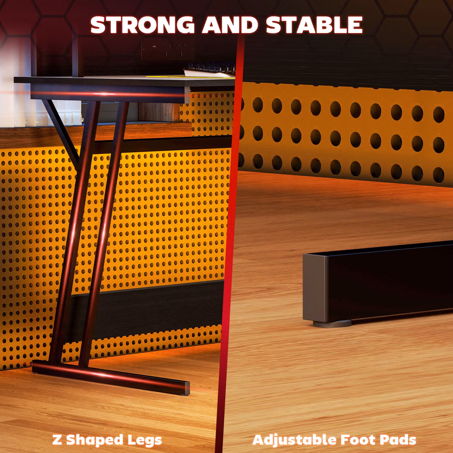 HOMCOM Black Z-Shaped Gaming Desk with LED Lights and Power Outlets, W: 100 cm, D: 60 cm – 3