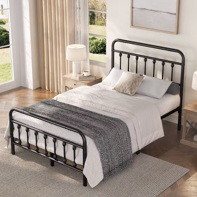 Yaheetech Vintage Metal Bed Frame, Black, W/D/H: 120 x 200 cm