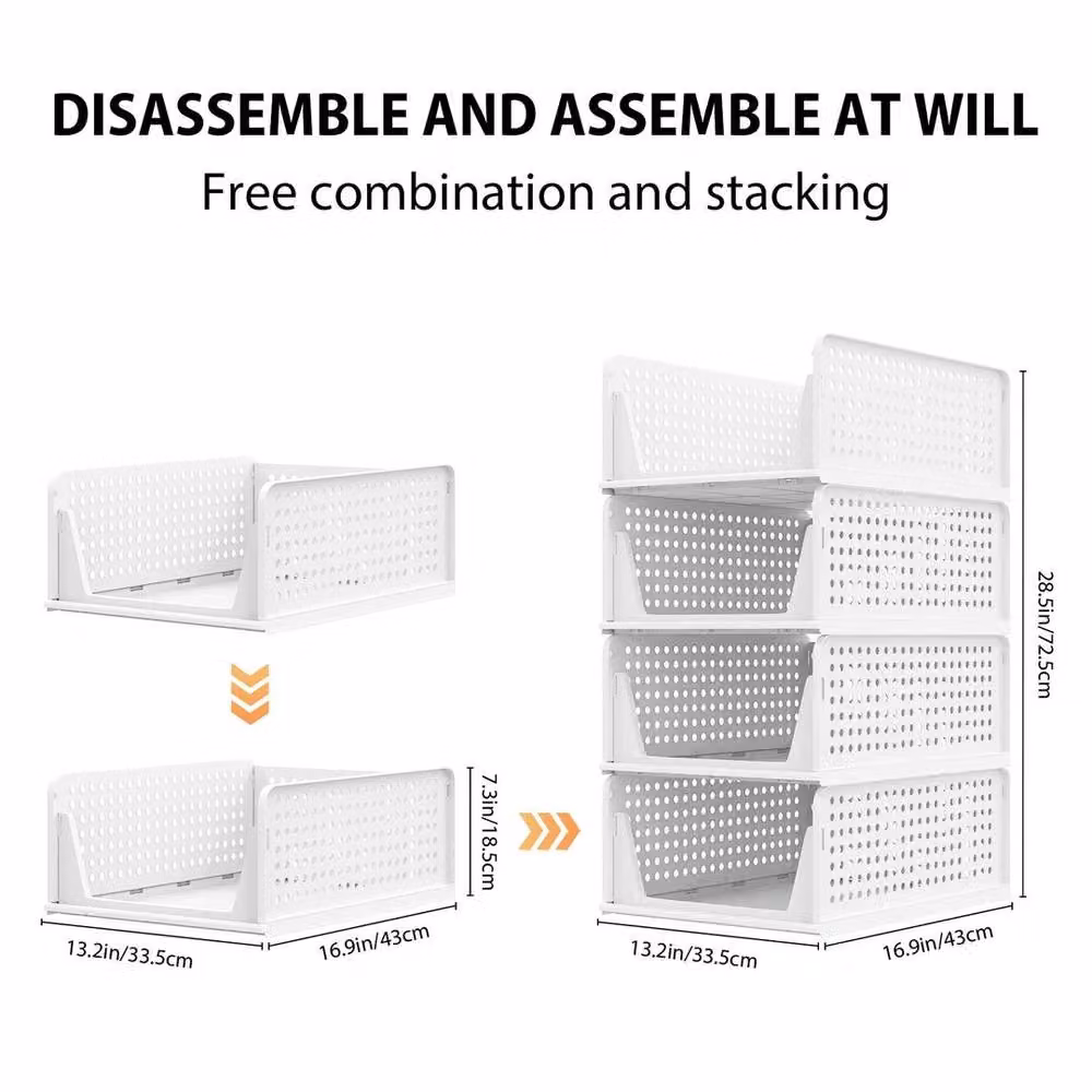 Pawnora Dayplus Wardrobe Storage Organiser, 4x White Foldable Mesh Closets with Handles, W: 100 cm, D: 15 cm – 2