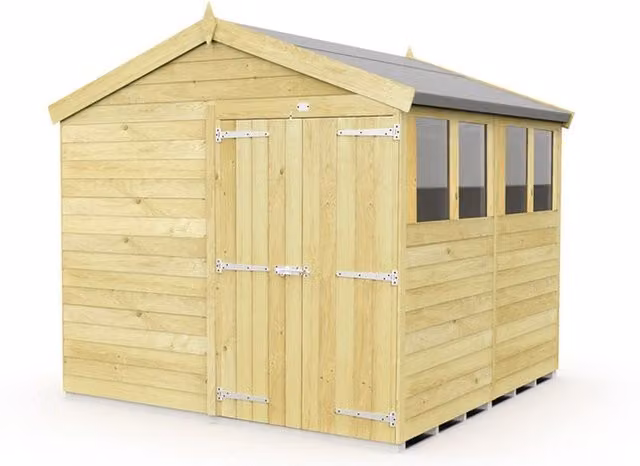 Buttercup Farm Brown Apex Wooden Garden Shed with Double Doors and Windows, W/D/H: 231 x 243 x 217 cm – 1