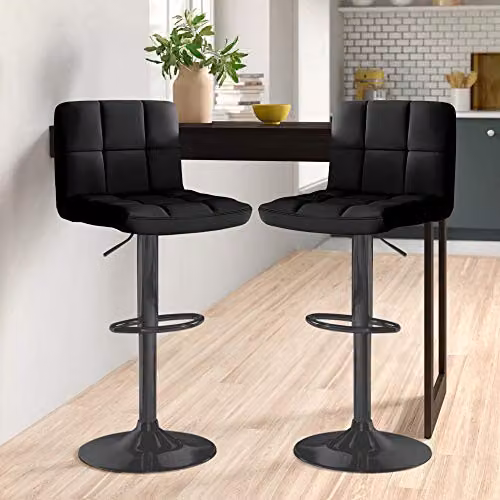 Neo Set of 2 Black Faux Leather Cuban Swivel Bar Stools with Matt Black Metal Legs – 2