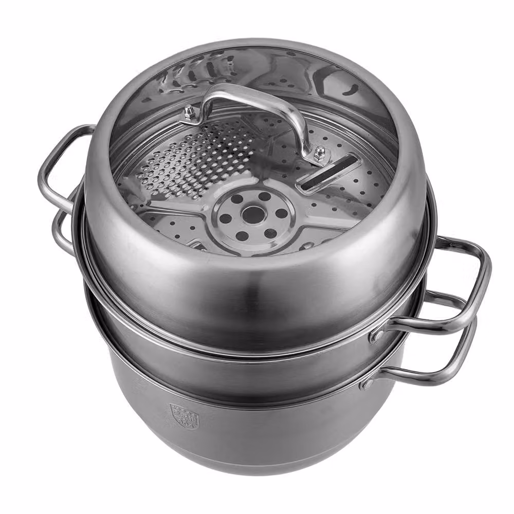 Living and Home 3-Tier 304 Stainless Steel Steamer Pot in Metallic Silver, Diameter: 28 cm – 3