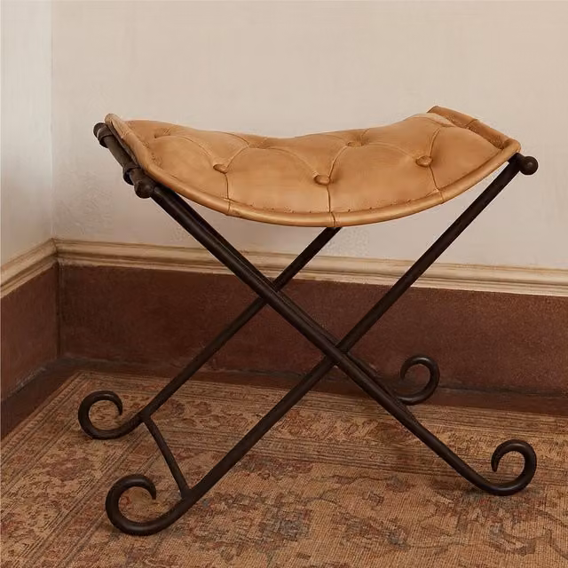 Orsina Buffalo Industrial Leather and Iron Stool in Brown – 1