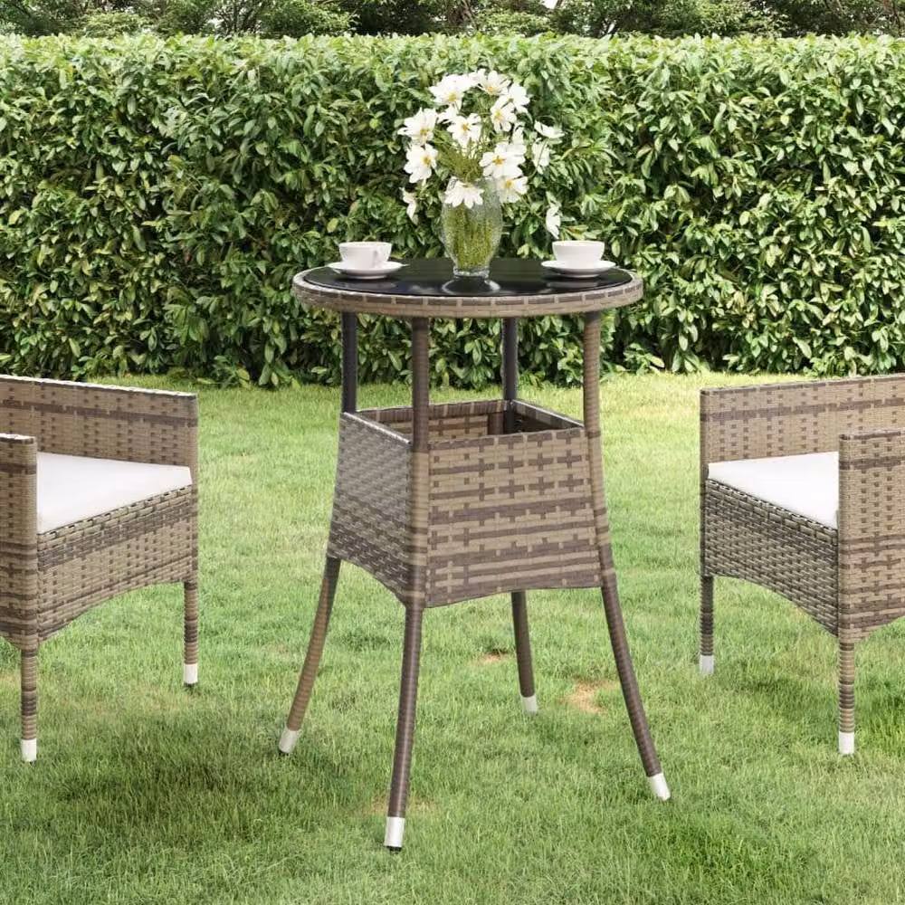 Berkfield Grey Poly Rattan Garden Table with Tempered Glass Top, W: 60 cm, H: 75 cm – 2