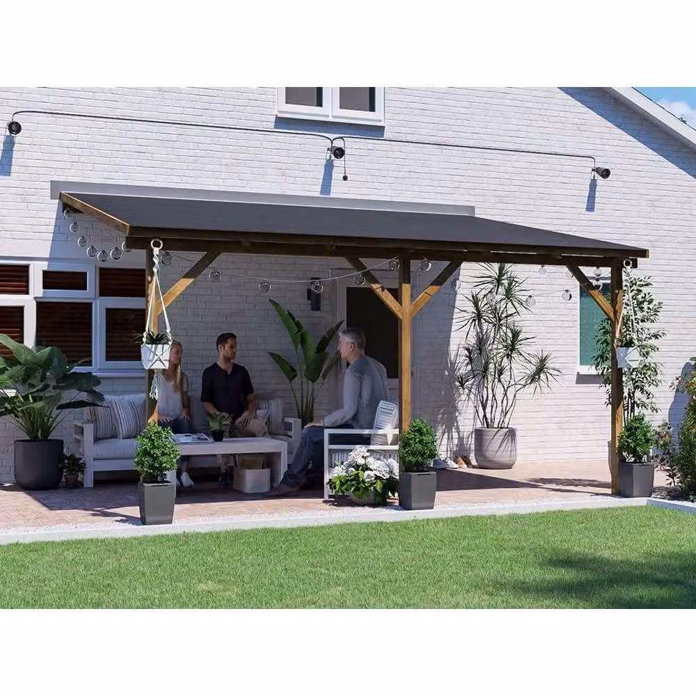 Dunster House Utopia Brown Wooden Lean-To Gazebo with Superfelt Canopy, W: 400 cm, D: 305 cm, H: 268 cm – 5