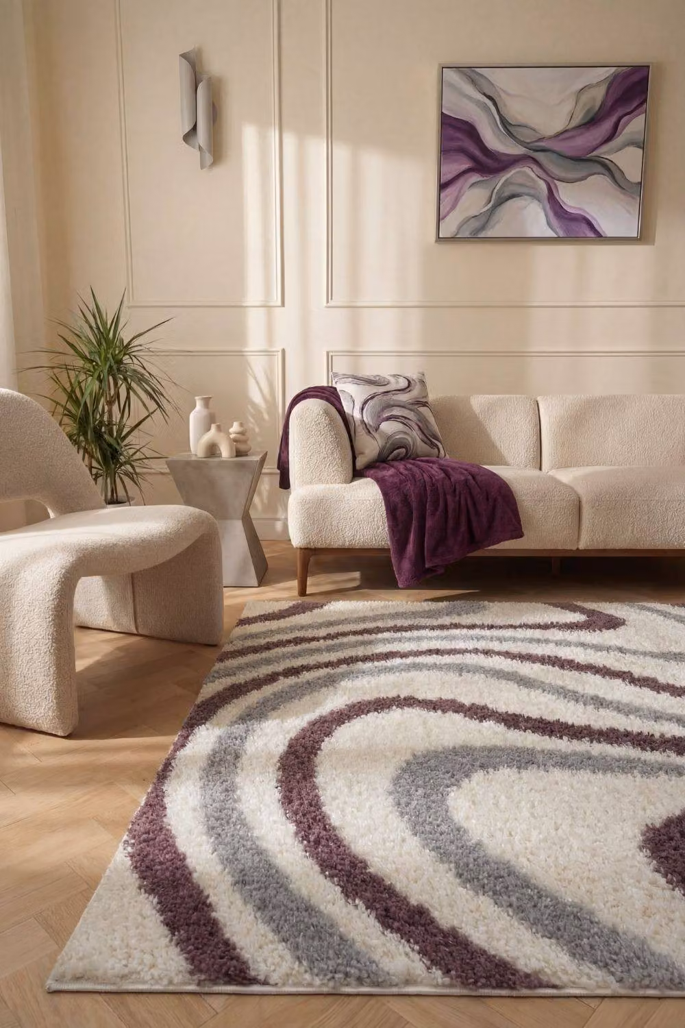 THE RUGS Moodi Wavy Design Shaggy Soft High Pile Living Room Rug in Purple, W/D: 80 x 150 cm – 6
