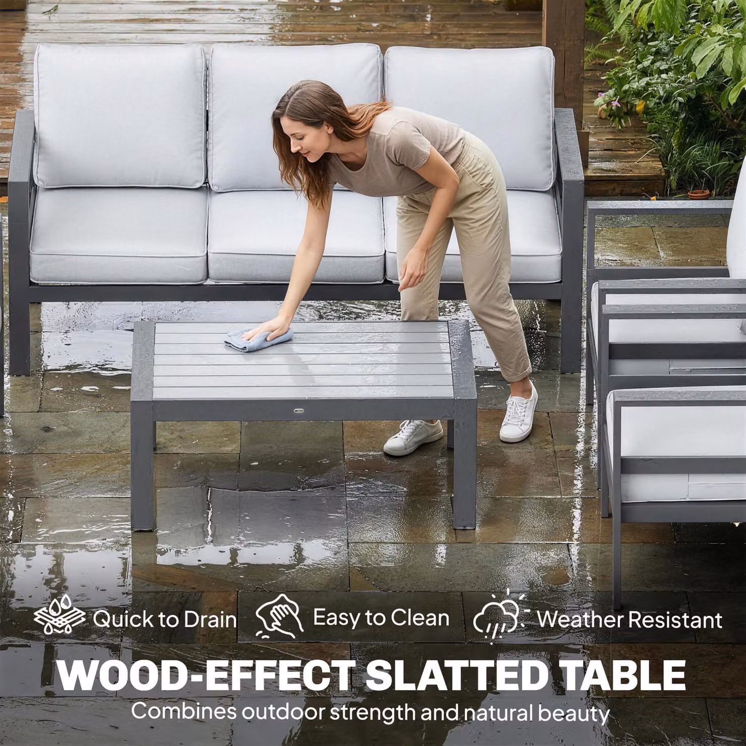 Outsunny 5 Piece Aluminium Garden Furniture Set with Grey Olefin Cushions – 3