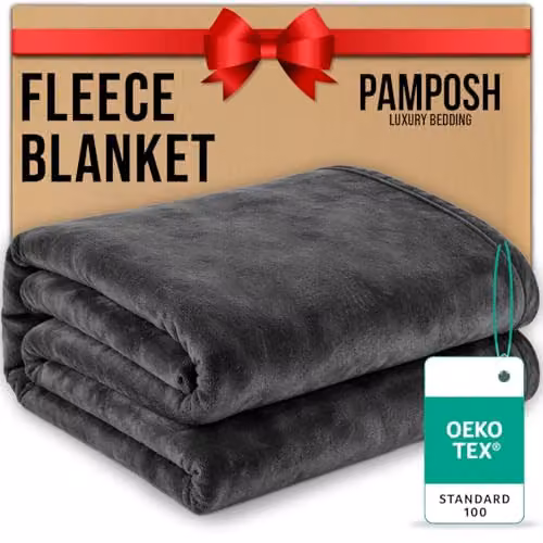 Pamposh Grey Flannel Fleece Throw Blanket, W/D/H: 230 x 270 cm