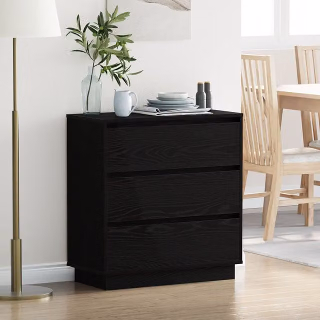 Berkfield Home Modern Black Oak Bedside Cabinet with Integrated LED Lighting, W/D/H: 34.5 x 30 x 75 cm – 1