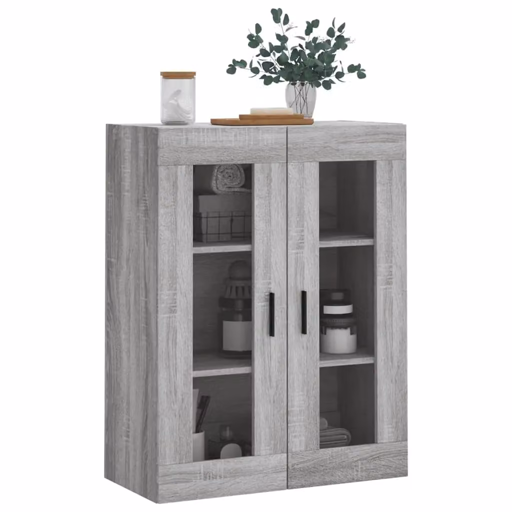 Berkfield Home Wall Mounted Cabinet in Grey with Glass Doors, W/D/H: 69.5 x 34 x 90 cm – 4
