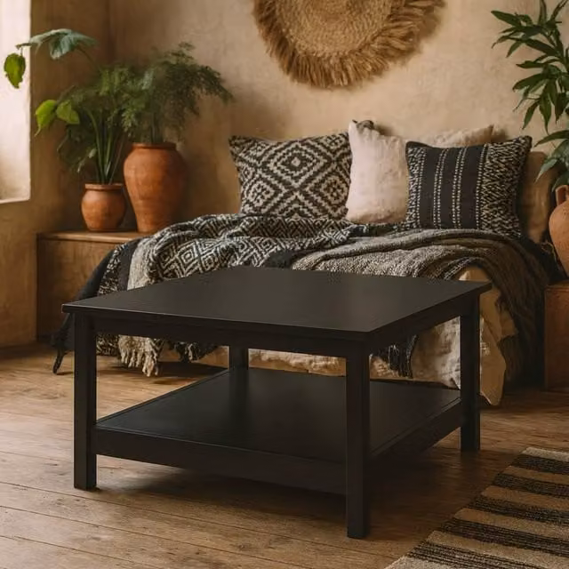 Wyld Haus Wildberry Matt Black Wooden Coffee Table with Lower Shelf