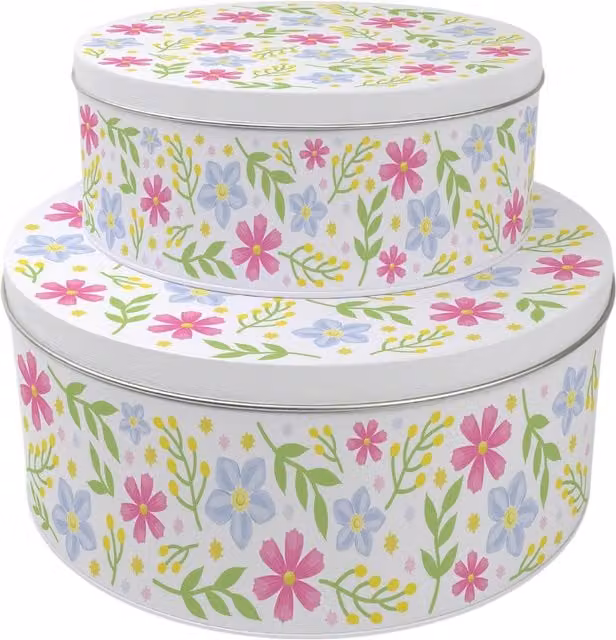 Purely Home Round Cake Tin Set in Multicolour and White