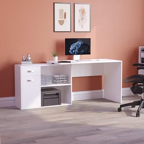 Vida Designs Longton Height Adjustable Computer Desk, White, W: 120 cm, D: 60 cm, H: 75 cm – 1