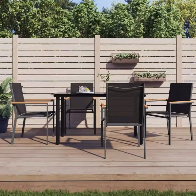Berkfield Home 5 Piece Modern Garden Dining Set in Black Textilene and Steel