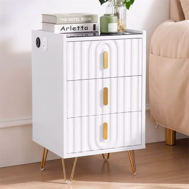 SPETLEK Modern LED Bedside Cabinet with Drawers in White – 1