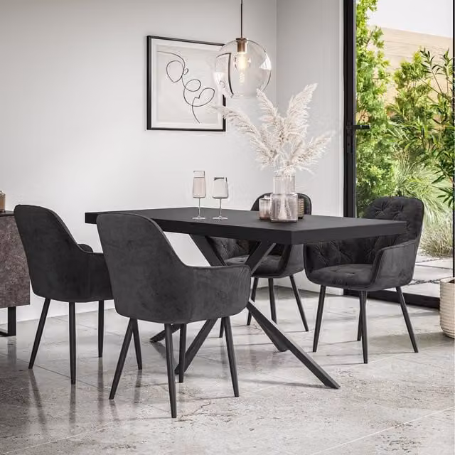 More4Homes Donni Rectangular Dining Table with 6 Black Anika Velvet Chairs