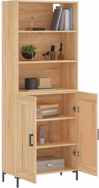 Berkfield Home Sonoma Oak Highboard in Beige and Brown, W/D/H: 69.5 x 34 x 180 cm