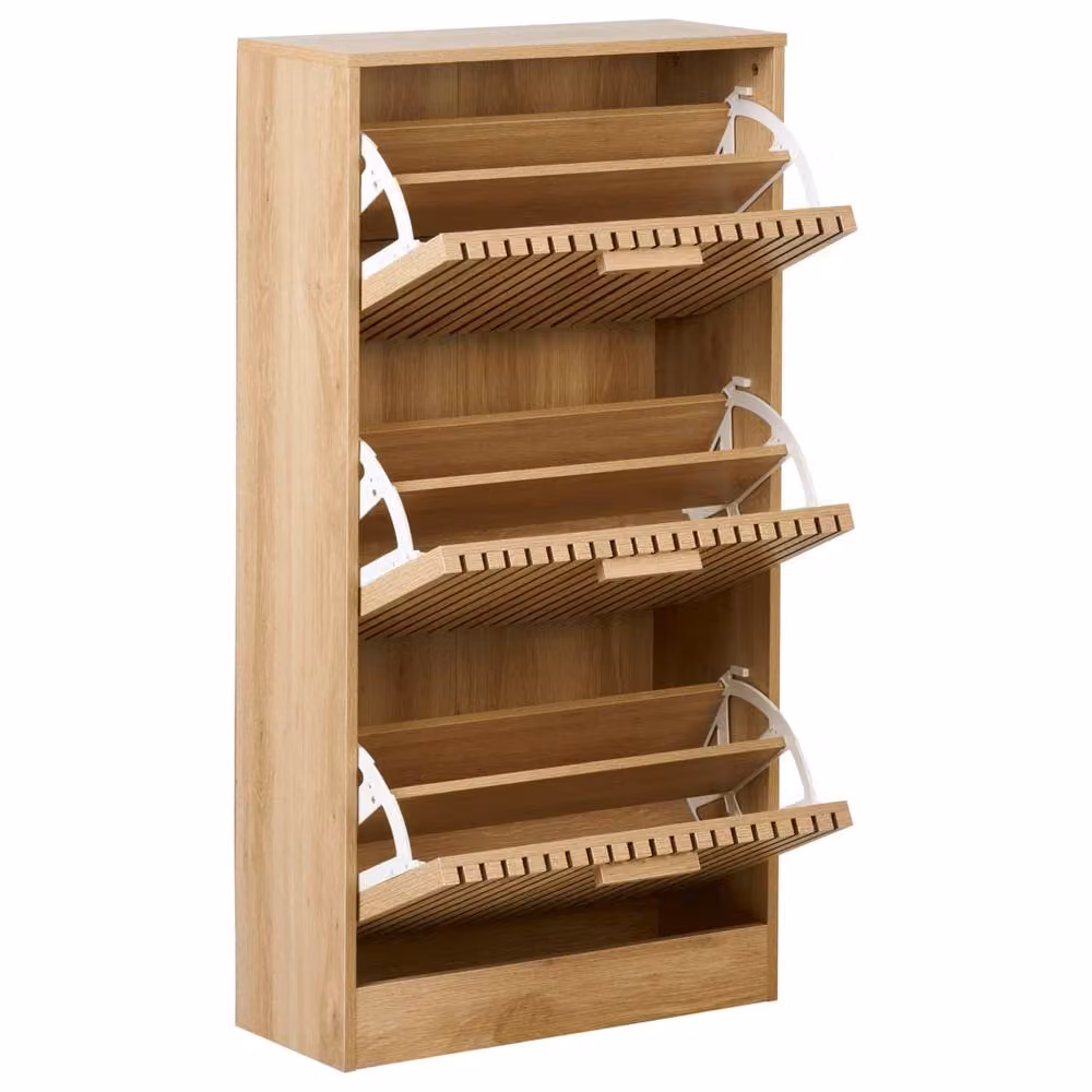 Wyld Haus Brown 3-Compartment Wall Mounted Hallway Shoe Cabinet with Pine Legs – 3